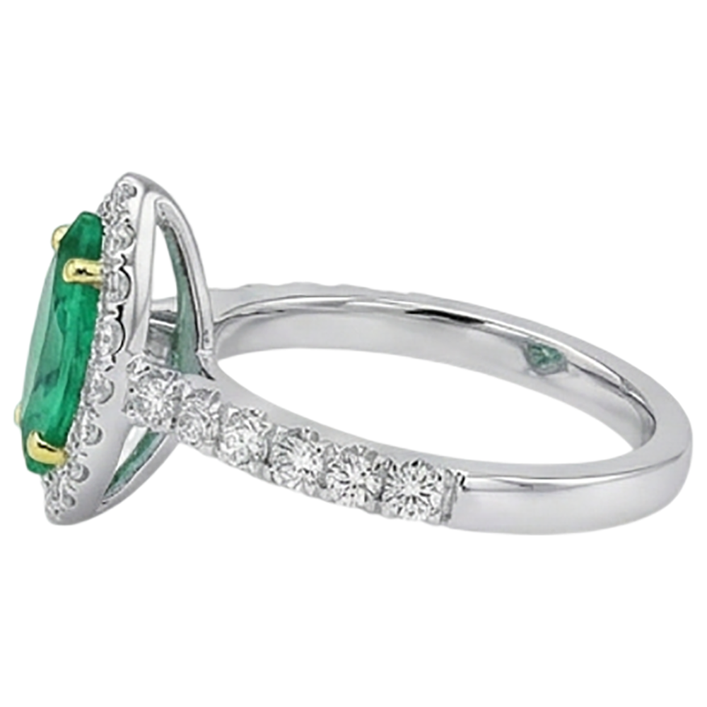 Emerald Gemstone Ring 3-ct 14K Two Tone Gold – top view
