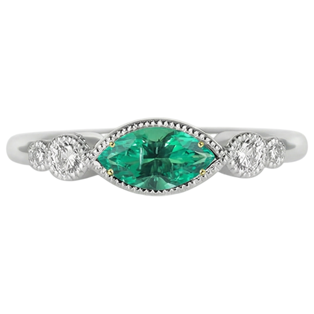 Precious Stone Ring 14K Two Tone Gold with Fine Emerald – profile view