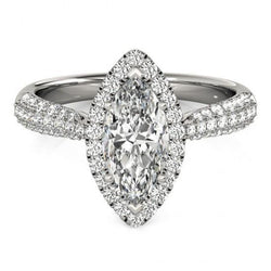 Marquise Genuine Diamond Engagement Halo Ring 2.25 Cts. White Gold 14K