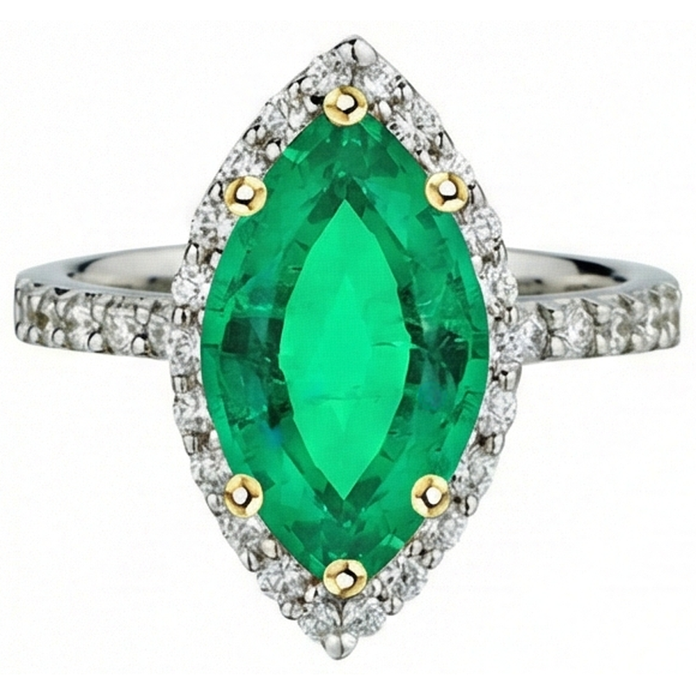 Sophisticated Colombian Emerald Colored Stone Ring 3.50 ct – front view