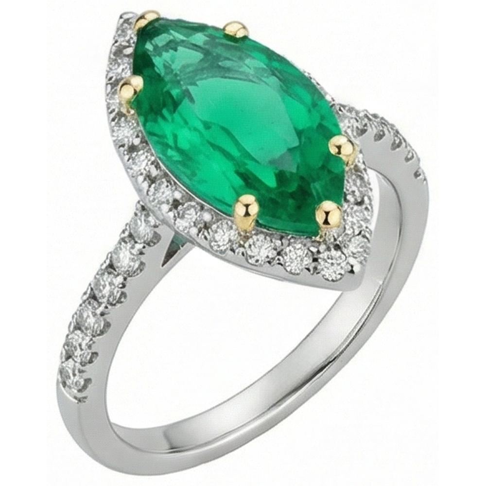 Marquise Cut Colombian Emerald ring in Two-Tone 14K Gold – side view
