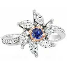 Marquise Natural Earth Mined Diamond Round Sapphire Ring Flower Style 2.50 Carats Two Tone