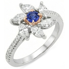 Marquise Natural Earth Mined Diamond Round Sapphire Ring Flower Style 2.50 Carats Two Tone