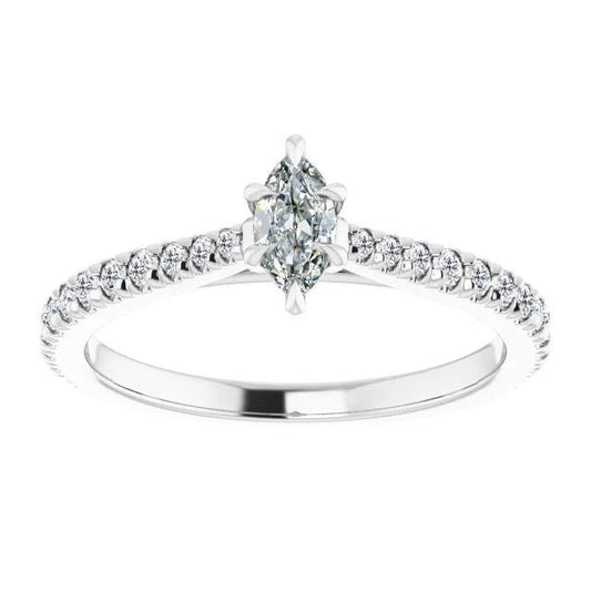 Marquise Old Cut Natural Diamond Ring With Accents 6 Prong Set 3.50 Carats