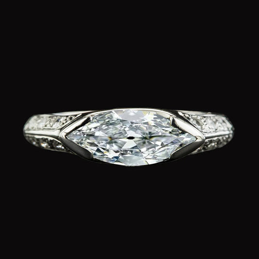 Marquise Old Cut Real Diamond Engagement Ring V Prong Set 5.75 Carats