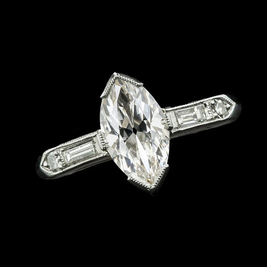 Marquise Old Mine Cut Natural Diamond Ring V Prong Set 4.75 Carats Gold 14K