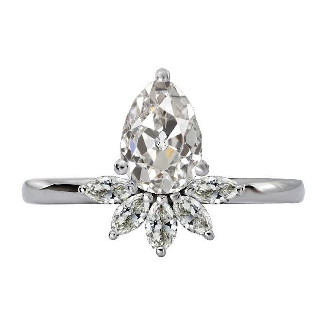 Marquise & Pear Old Mine Cut Genuine Diamond Ring Crown Style 4.50 Carats