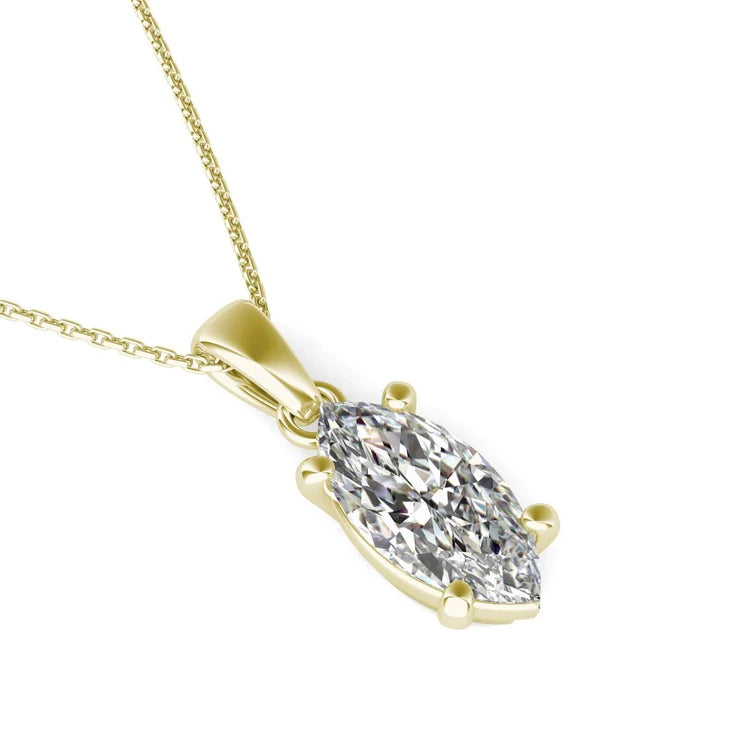 Marquise Real Diamond Pendant Necklace 2.50 Carat 14K Yellow Gold