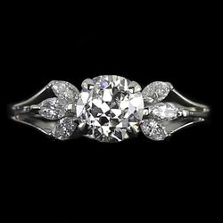 Marquise Real Diamond Round Old Mine Cut Engagement Ring 2.50 Carats