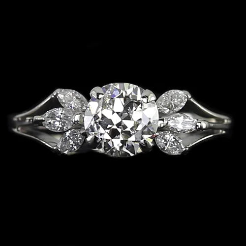 Marquise Real Diamond Round Old Mine Cut Engagement Ring 2.50 Carats