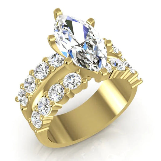 Marquise Real Diamond Wedding Ring Bridal Jewelry Yellow Gold