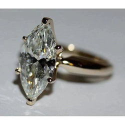 Marquise Real Diamond Yellow Gold Solitaire Ring