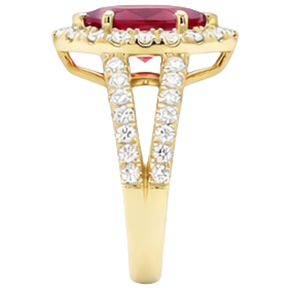 Marquise Red Ruby And Natural Earth Mined Diamond Wedding Ring 3.25 Carats Yellow Gold 14K