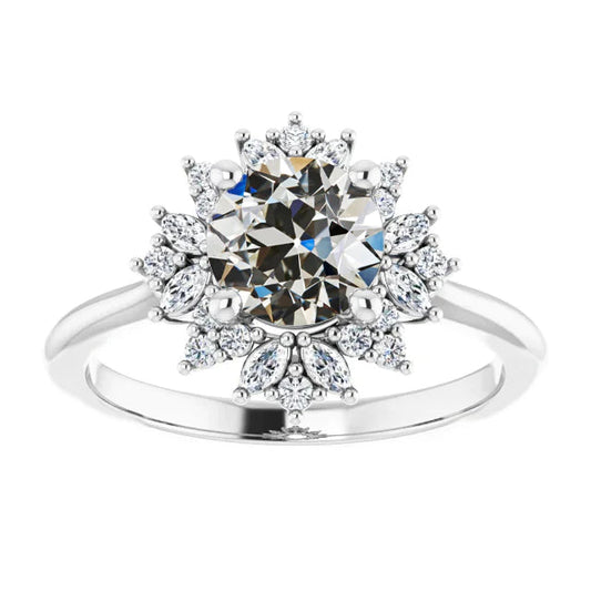 Marquise & Round Halo Old Cut Real Diamond Ring Star Style 5.50 Carats
