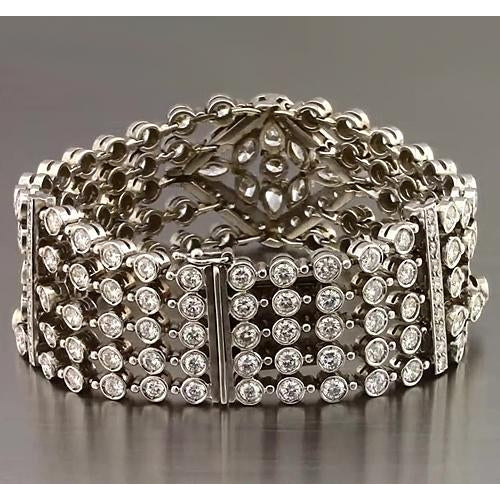 Marquise Round Real Diamond Carpet Bracelet 19 Carats White Gold Jewelry