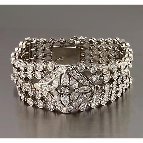 Marquise Round Real Diamond Carpet Bracelet 19 Carats White Gold Jewelry