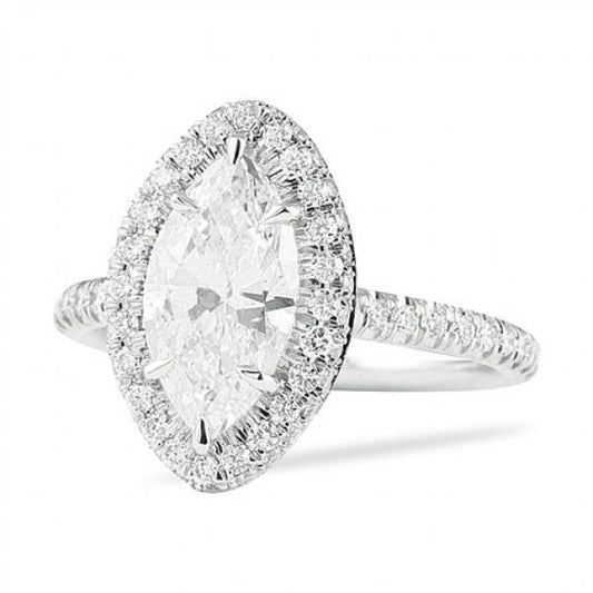Marquise & Round Real Diamond Engagement Ring Halo 2.75 Carats