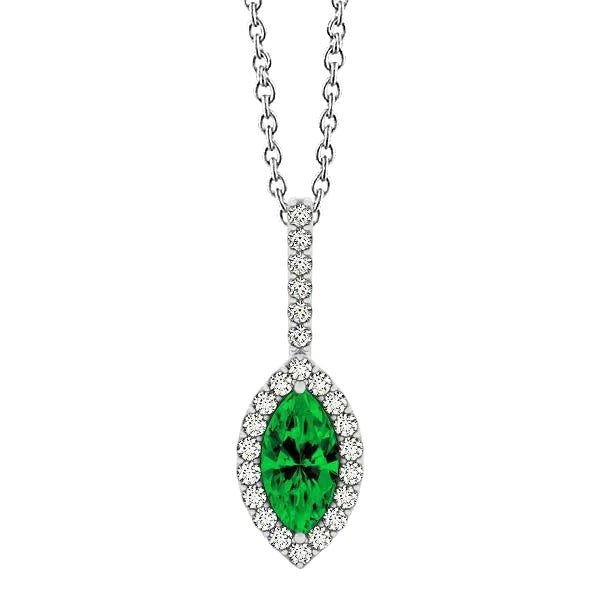 Marquise Shape Green Emerald With Diamonds 5 Ct Pendant White Gold 14K