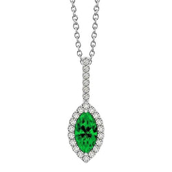 Marquise Shape Green Emerald With Diamonds 5 Ct Pendant White Gold 14K