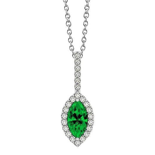 Marquise Shape Green Emerald With Diamonds 5 Ct Pendant White Gold 14K