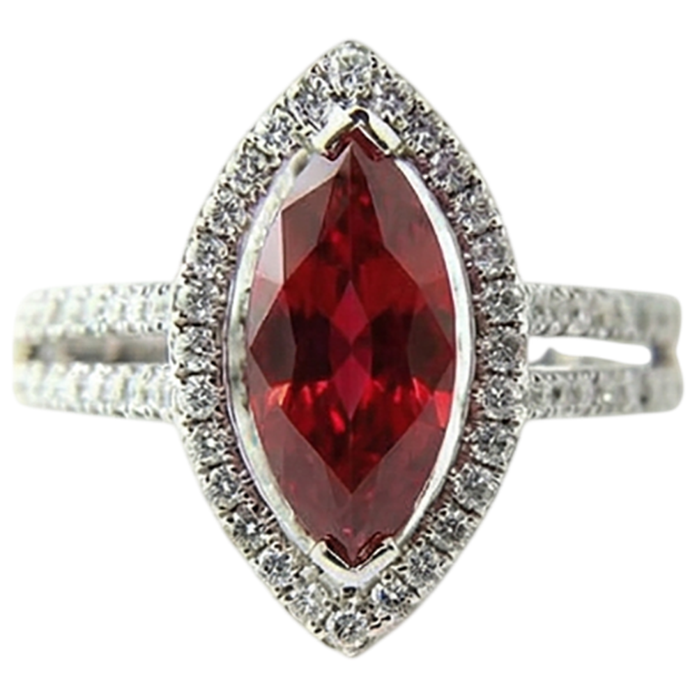 Marquise Shape Red Ruby & Natural Earth Mined DIAMOND ( NOT LAB GROWN ) Ring 4.50 Carats White Gold Jewellery