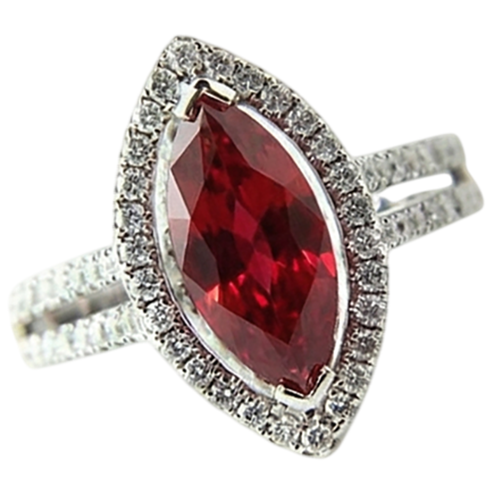 Marquise Shape Red Ruby & Natural Earth Mined DIAMOND ( NOT LAB GROWN ) Ring 4.50 Carats White Gold Jewellery