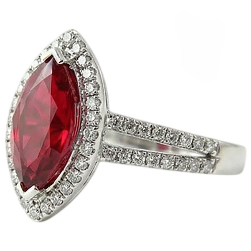 Marquise Shape Red Ruby & Natural Earth Mined DIAMOND ( NOT LAB GROWN ) Ring 4.50 Carats White Gold Jewellery