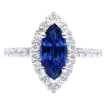 Marquise Shape Sri Lanka Blue Sapphire Round Natural Earth Mined Diamond Ring 2.60 Ct