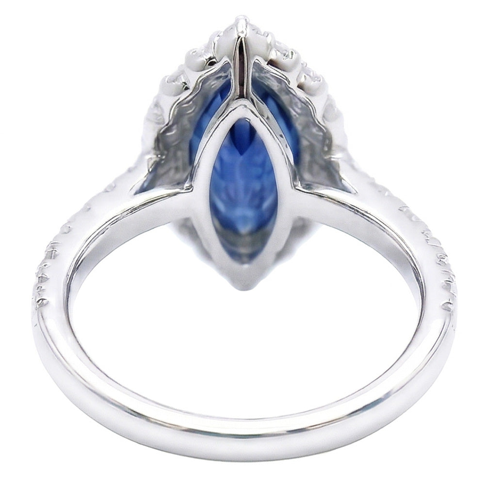 Marquise Shape Sri Lanka Blue Sapphire Round Natural Earth Mined Diamond Ring 2.60 Ct