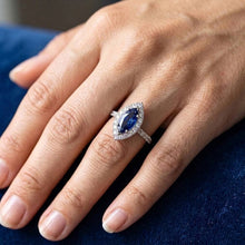 Marquise Shape Sri Lanka Blue Sapphire Round Natural Earth Mined Diamond Ring 2.60 Ct
