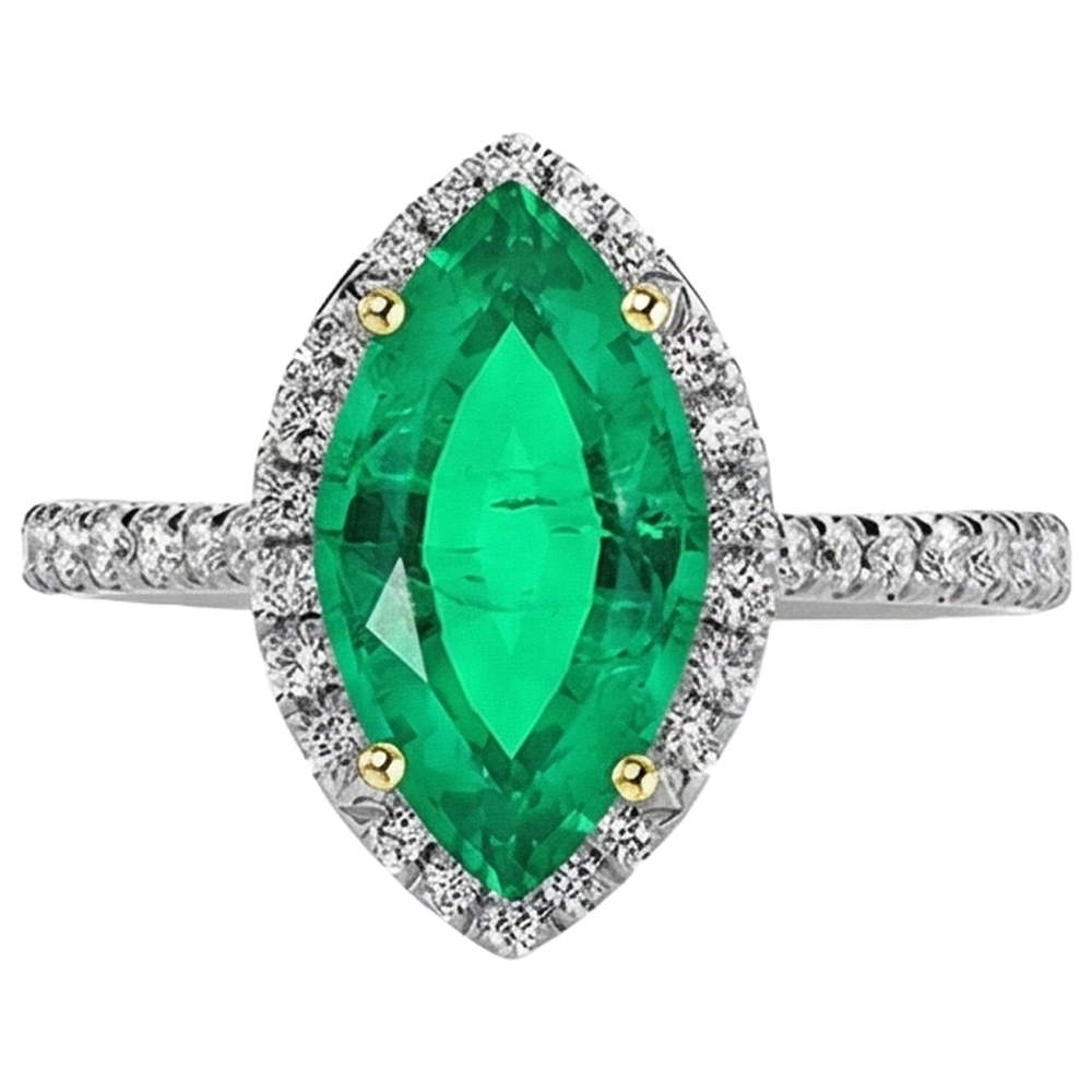 Luxurious Fine Emerald Colored Stone Ring 4 ct – front view