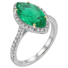 Fine Emerald Marquise Colored Stone Ring in 14K Two Tone Gold – side view