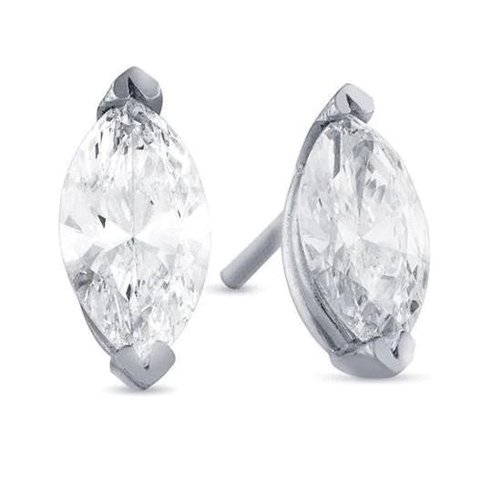 Marquise Shaped Real Diamond Stud Earrings 6 Carats White Gold 14K