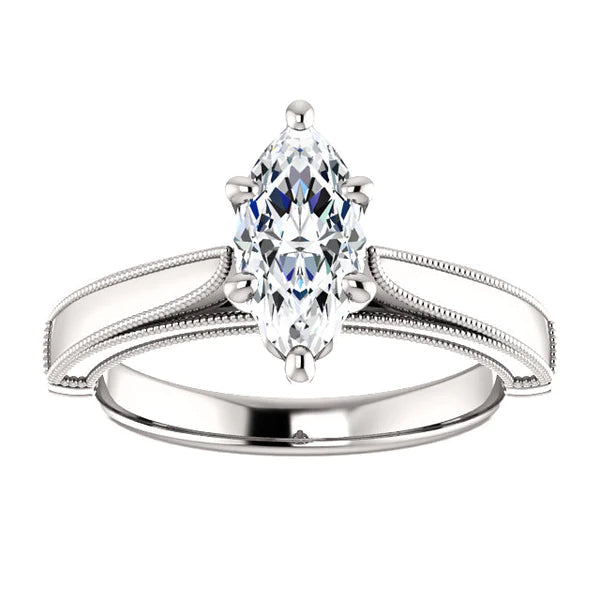 Marquise Solitaire Real Diamond Vintage Style Ring 2 Carats