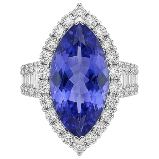 Marquise Tanzanite And Natural Earth Mined Diamond 17.25 Ct Ring White Gold 14K