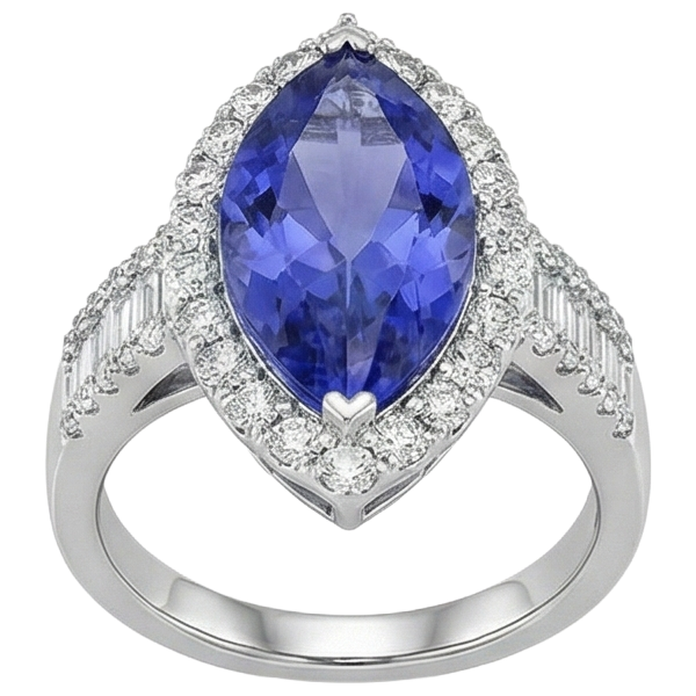 Marquise Tanzanite And Natural Earth Mined Diamond 17.25 Ct Ring White Gold 14K
