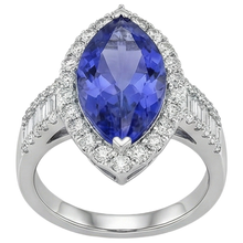Marquise Tanzanite And Natural Earth Mined Diamond 17.25 Ct Ring White Gold 14K