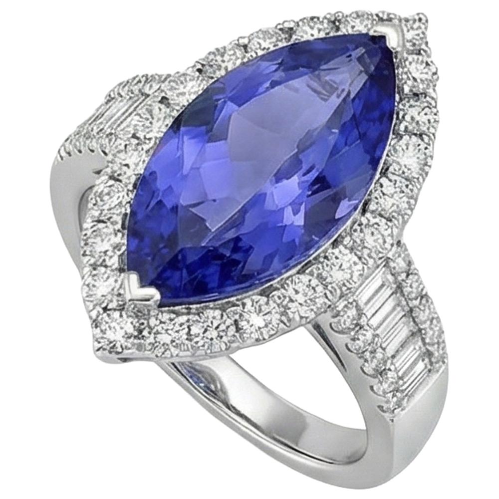 Marquise Tanzanite And Natural Earth Mined Diamond 17.25 Ct Ring White Gold 14K