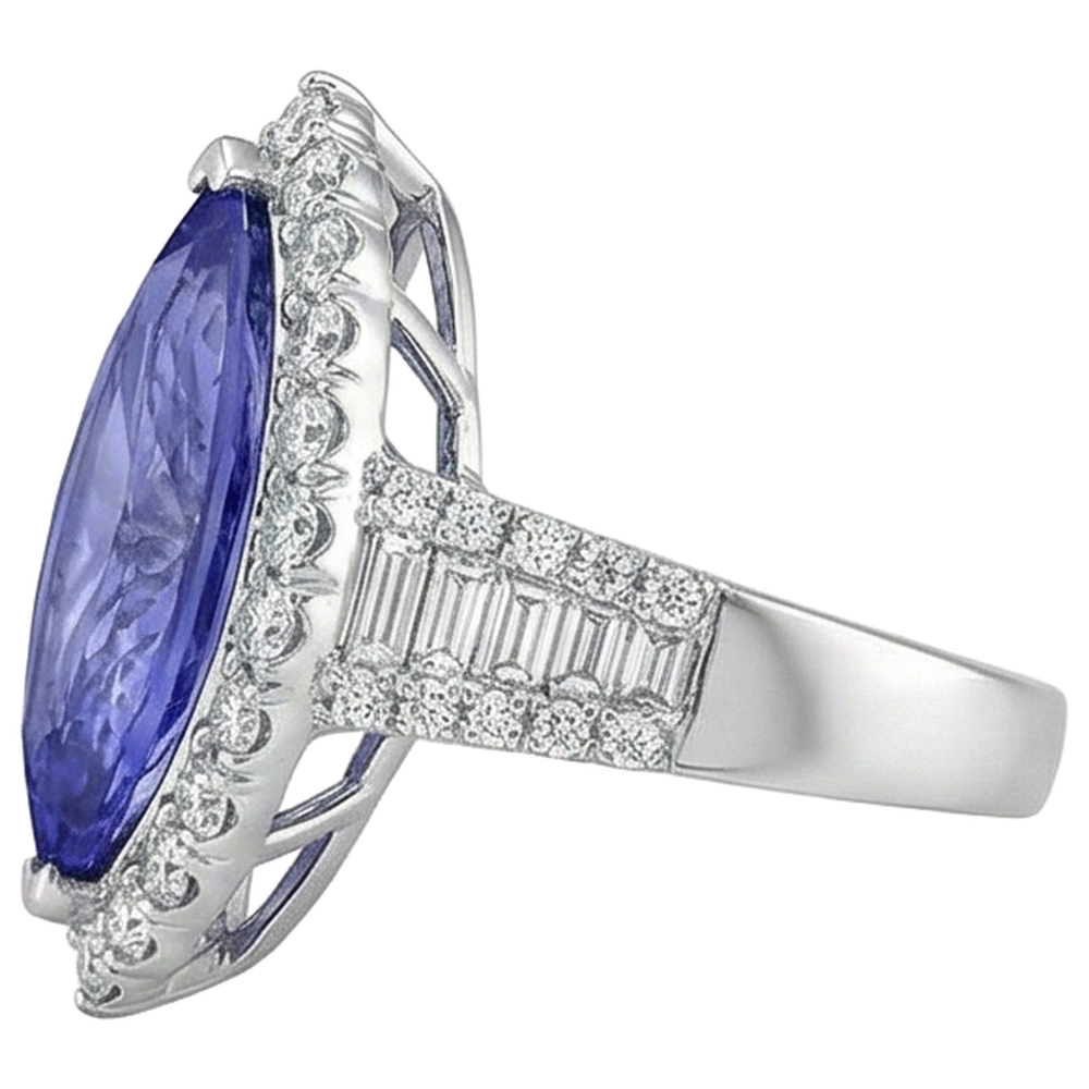 Marquise Tanzanite And Natural Earth Mined Diamond 17.25 Ct Ring White Gold 14K