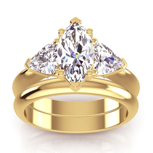 Marquise & Trillion Real Diamond Engagement Ring Set With Plain Band 2 Ct.