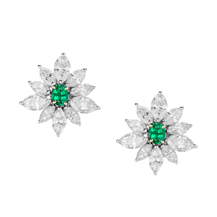 Emerald Oval Gemstone Earring in Two-Tone 14K Gold – main view