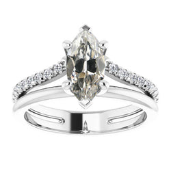 Antique Cushion Diamond Solitaire Ring with Accents 1 ct – 14K