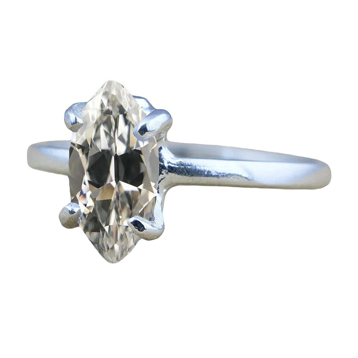 Fine Diamond Marquise Cut Solitaire Ring in 14K White Gold – main view