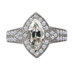 Brilliant Diamond Old Mine Cut Halo Engagement Ring 2 ct in 14