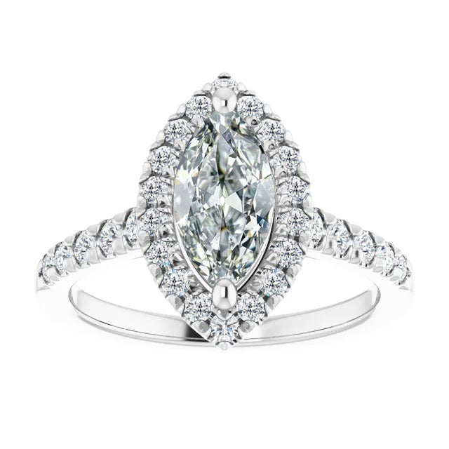 Diamond Marquise Cut Halo Ring in 14 Karat White Gold – main view