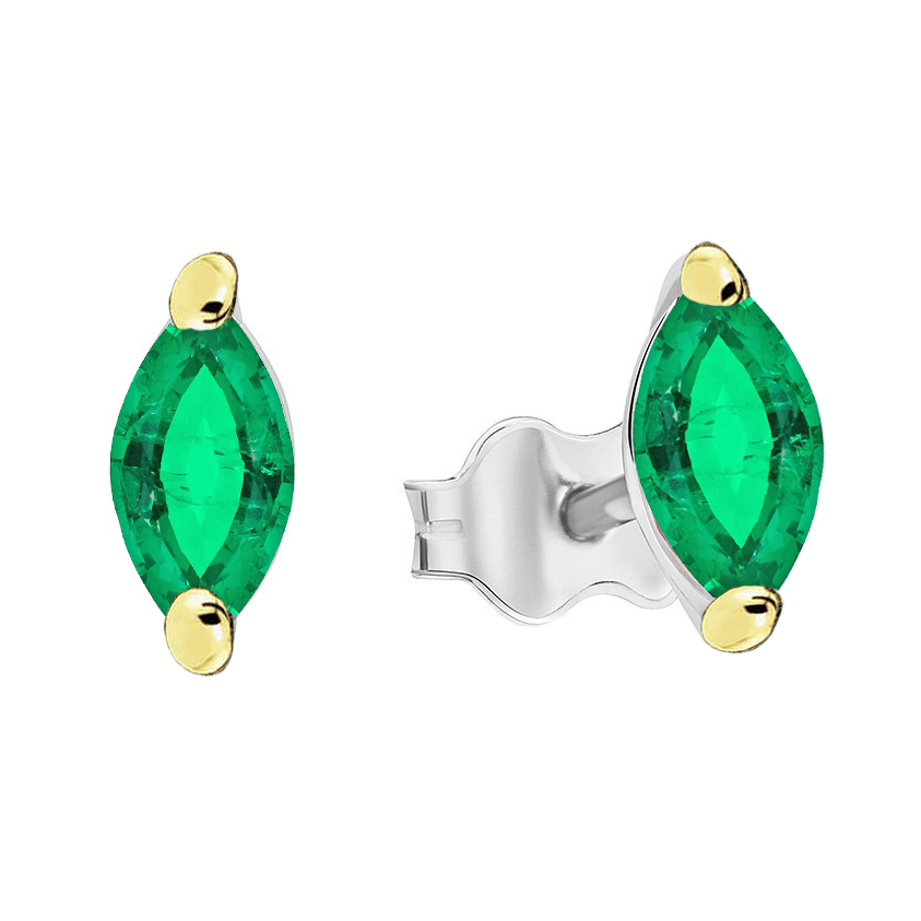 Colombian Emerald Gemstone Earring 2-ct 14 Karat Two Tone Gold – main view