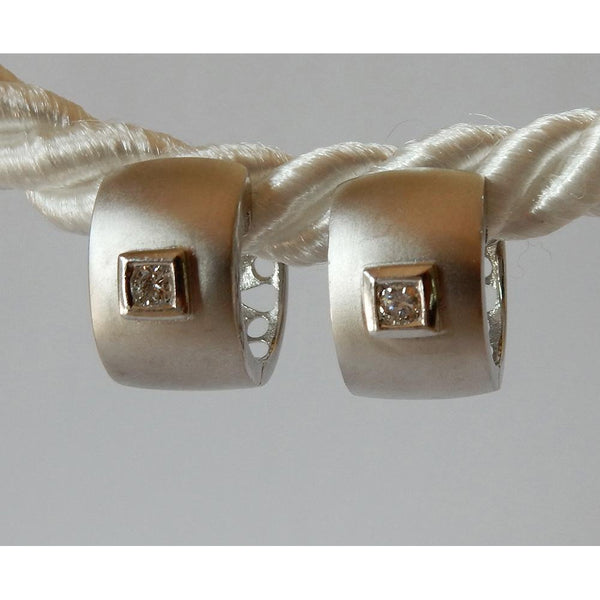 Matt Finish Huggies Earrings Round Real Diamond G/H Si Satin Finish