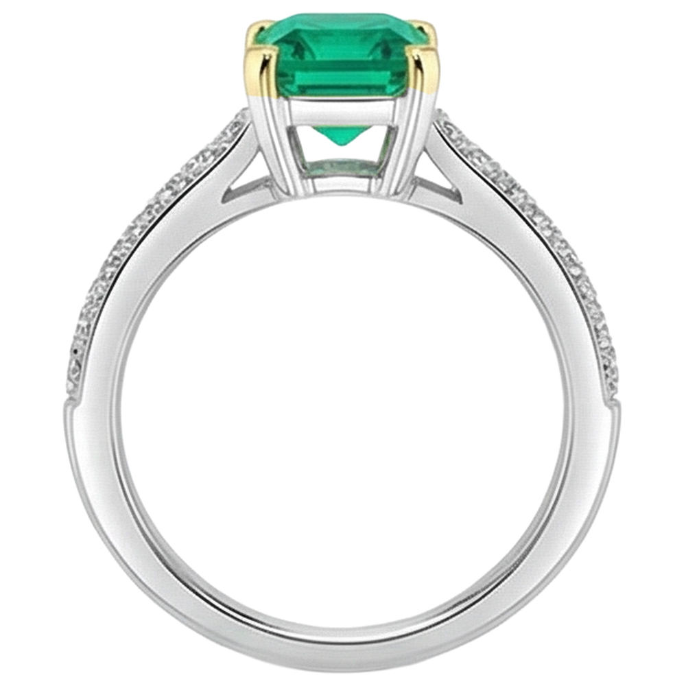 Natural Emerald Colored Stone Ring 2 ct 14 Karat Two Tone Gold – top view