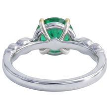 Round Cut Emerald ring in Two-Tone 14K Gold – back view