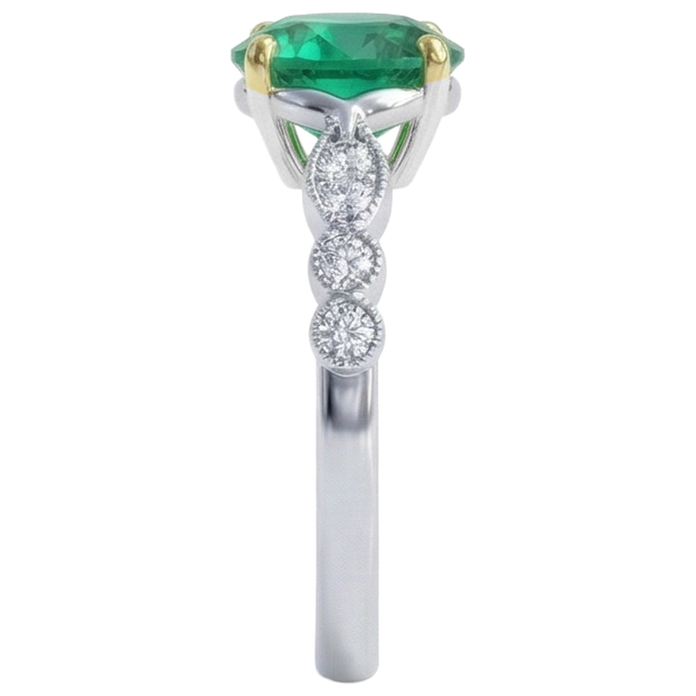Emerald Precious Stone Ring 3-ct Two-Tone 14K Gold – profile view